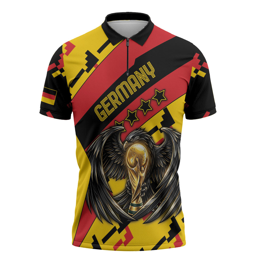 Custom Germany Football Zipper Polo Shirt Majestic Eagle And Gold Trophy Unique Style