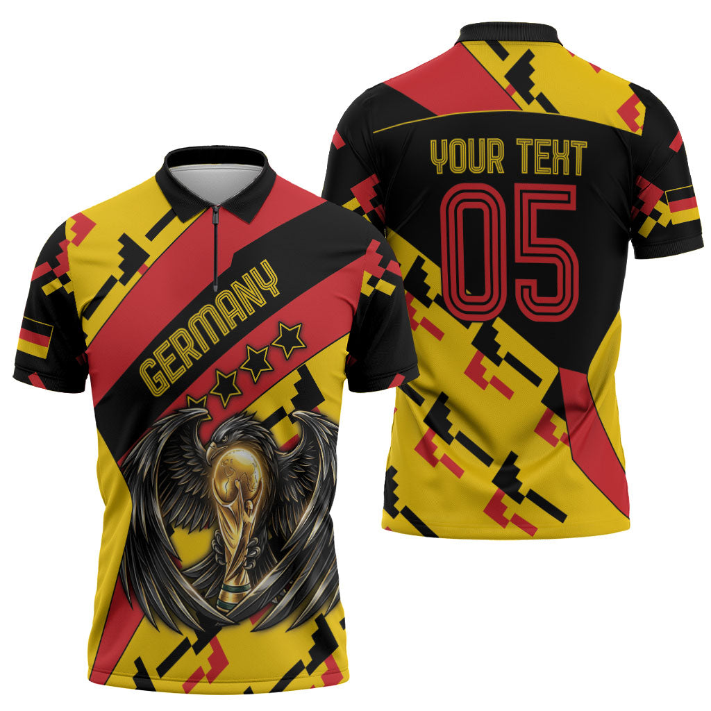 Custom Germany Football Zipper Polo Shirt Majestic Eagle And Gold Trophy Unique Style