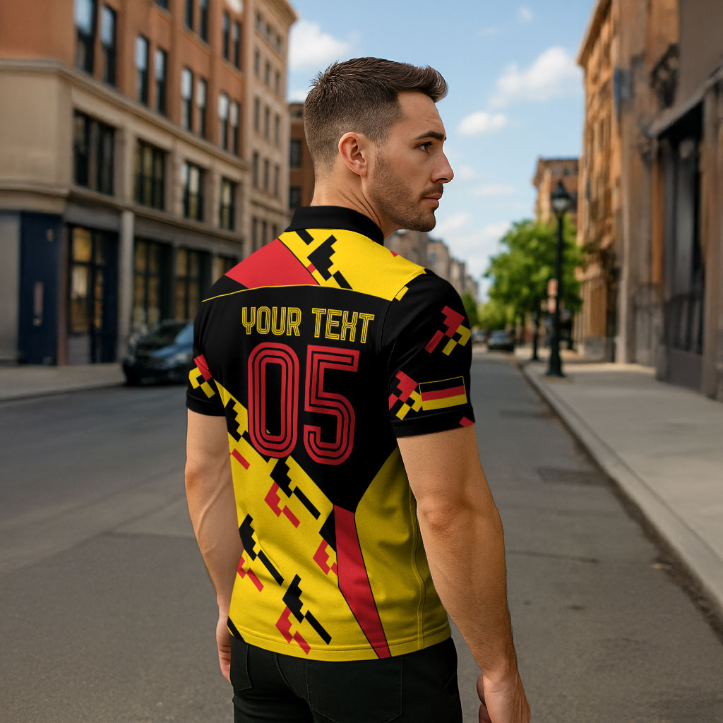 Custom Germany Football Zipper Polo Shirt Majestic Eagle And Gold Trophy Unique Style