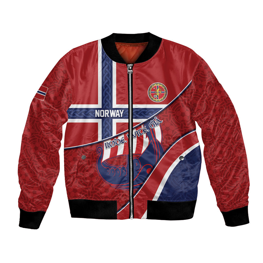 Custom Norway Football Bomber Jacket Viking Ship Nordic Patterns