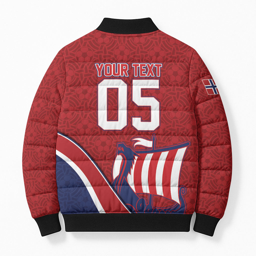 Custom Norway Football Bomber Puffer Jacket Viking Ship Nordic Patterns