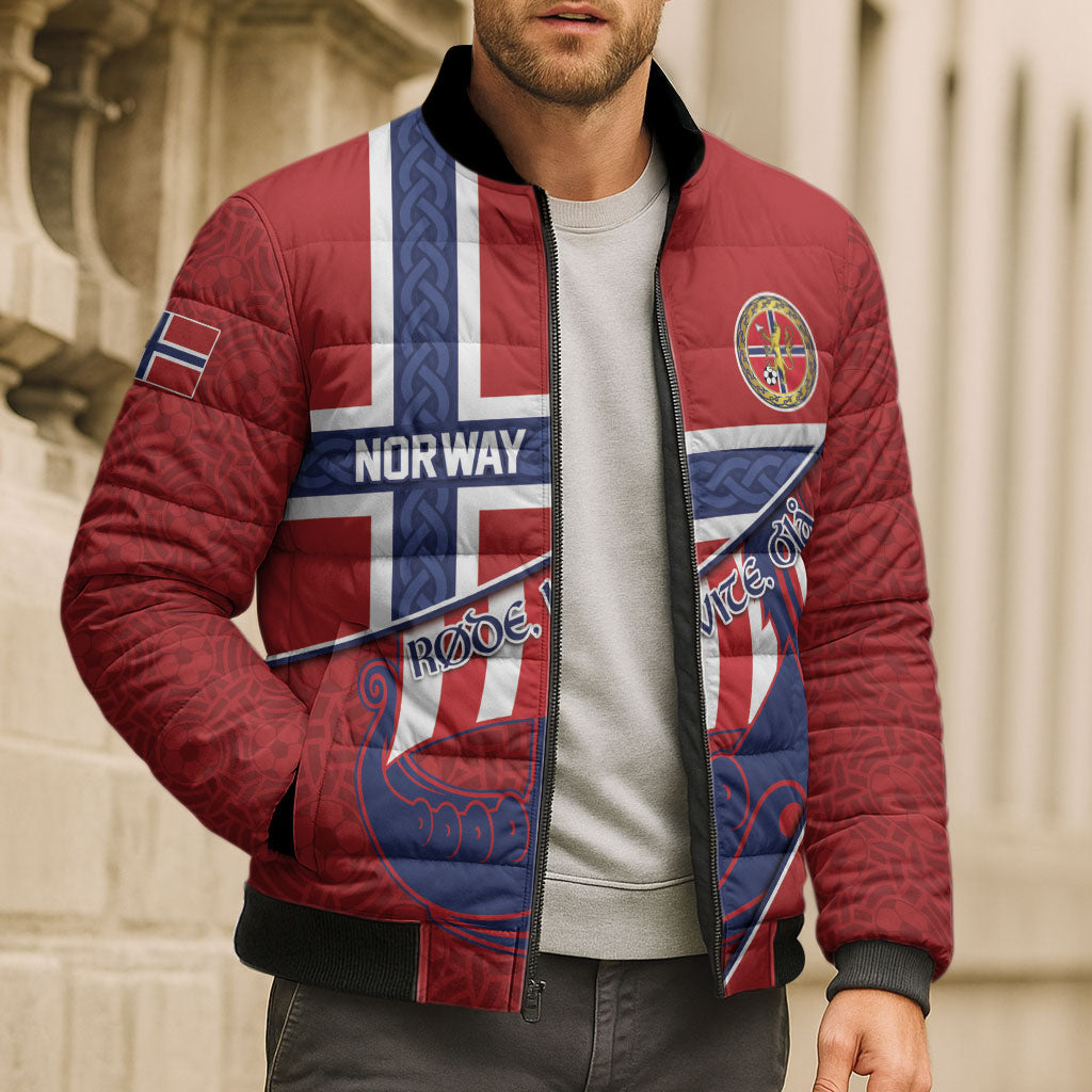 Custom Norway Football Bomber Puffer Jacket Viking Ship Nordic Patterns