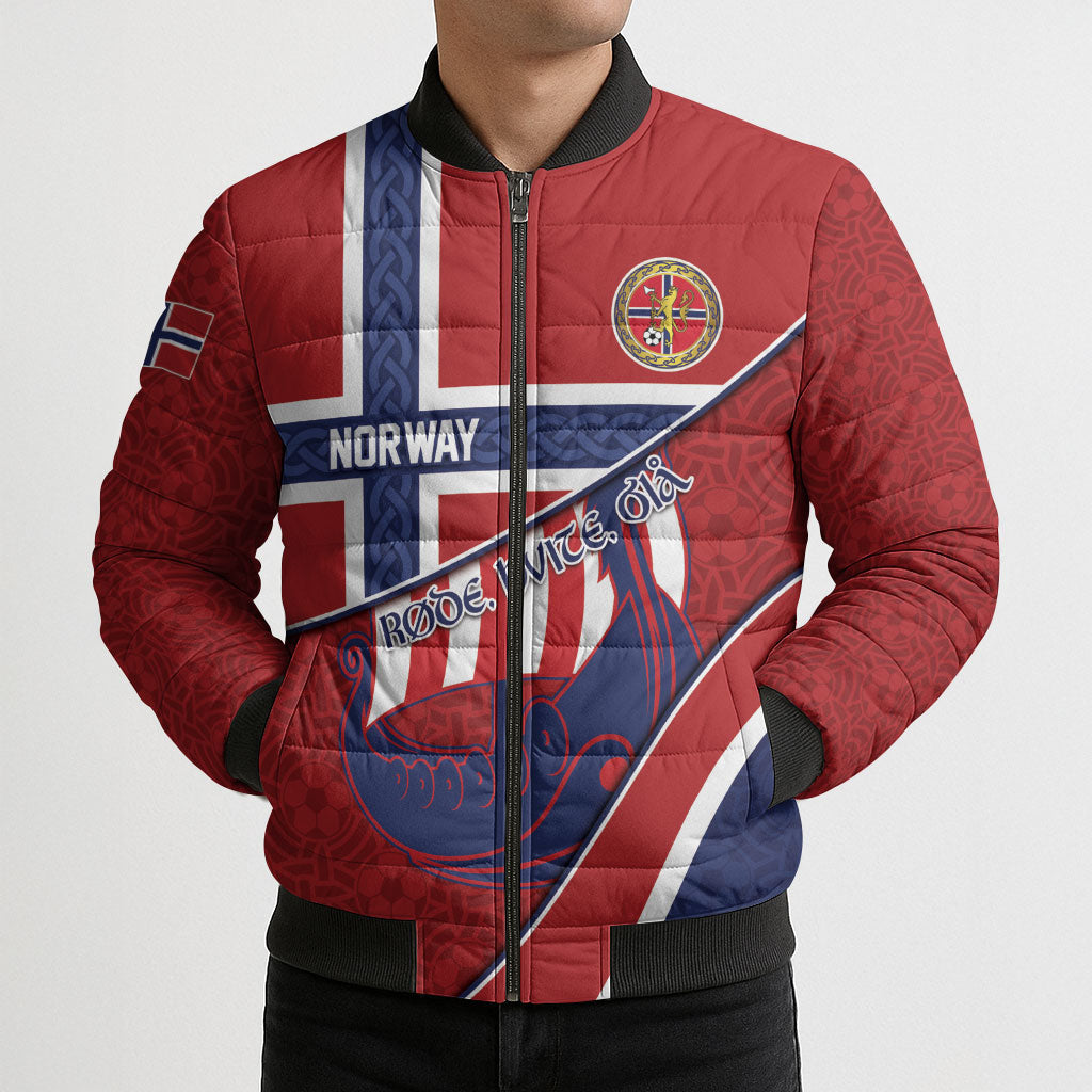 Custom Norway Football Bomber Puffer Jacket Viking Ship Nordic Patterns