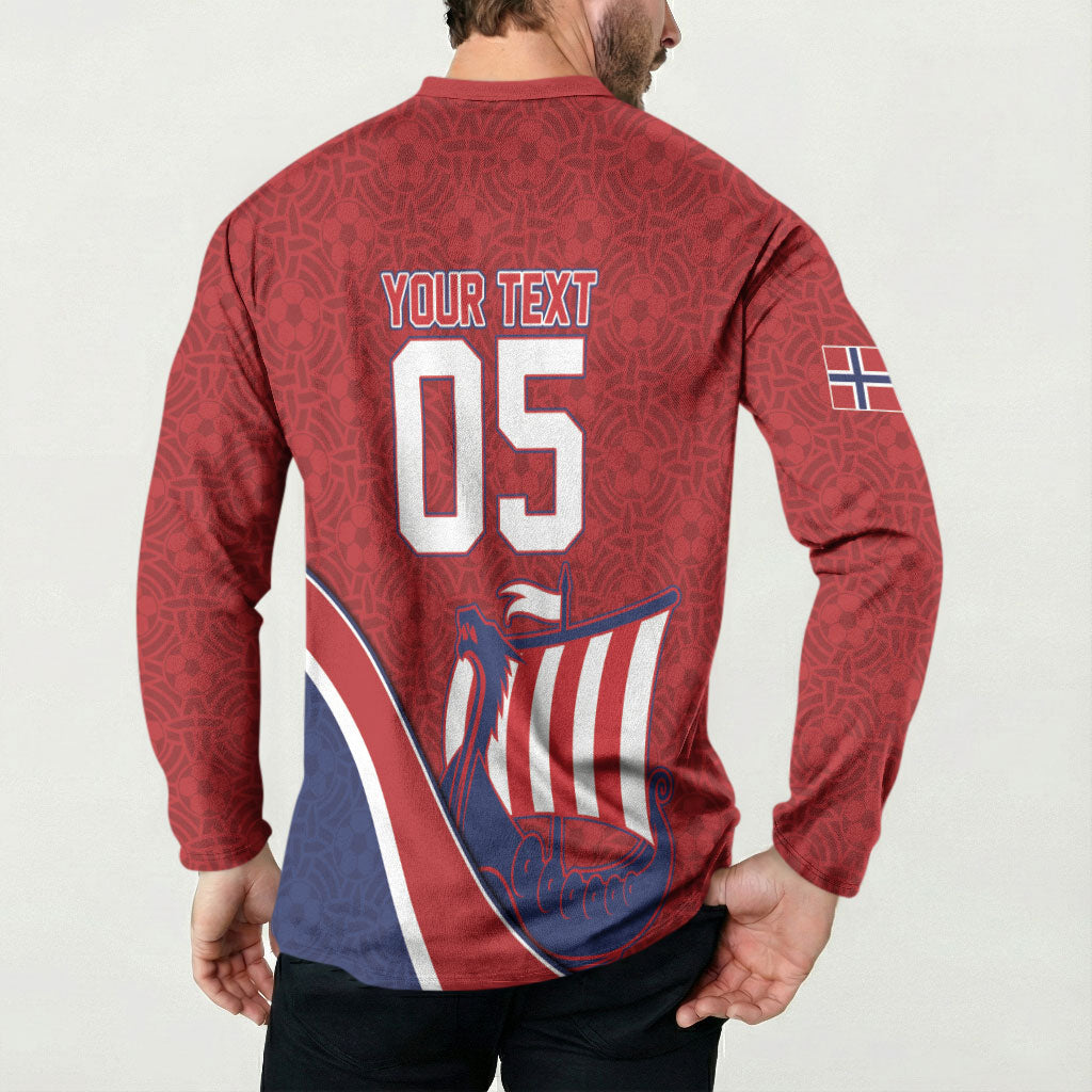 Custom Norway Football Button Sweatshirt Viking Ship Nordic Patterns