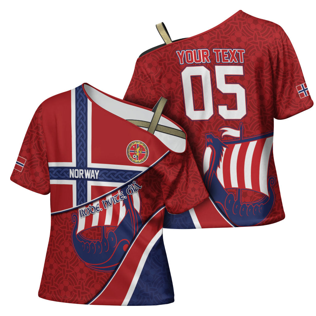 Custom Norway Football Cross Shoulder Shirt Viking Ship Nordic Patterns