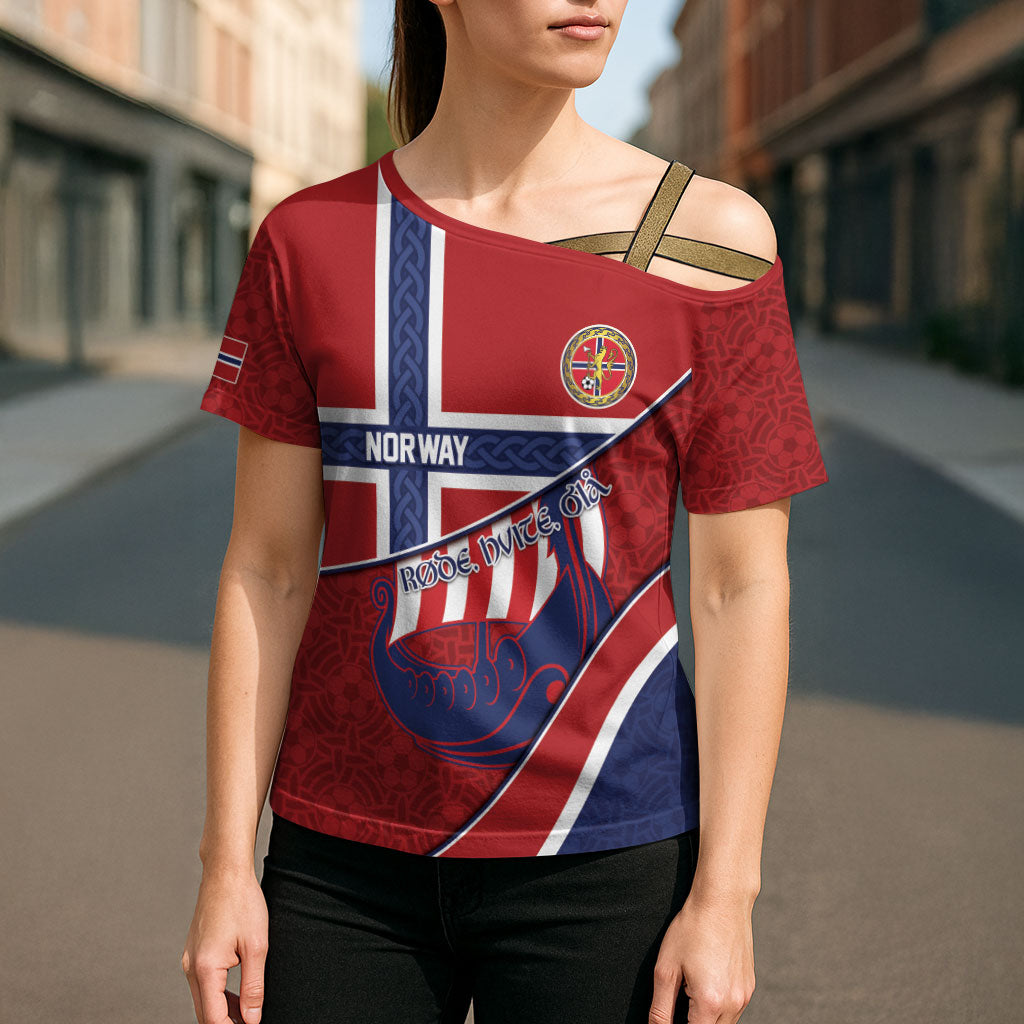 Custom Norway Football Cross Shoulder Shirt Viking Ship Nordic Patterns
