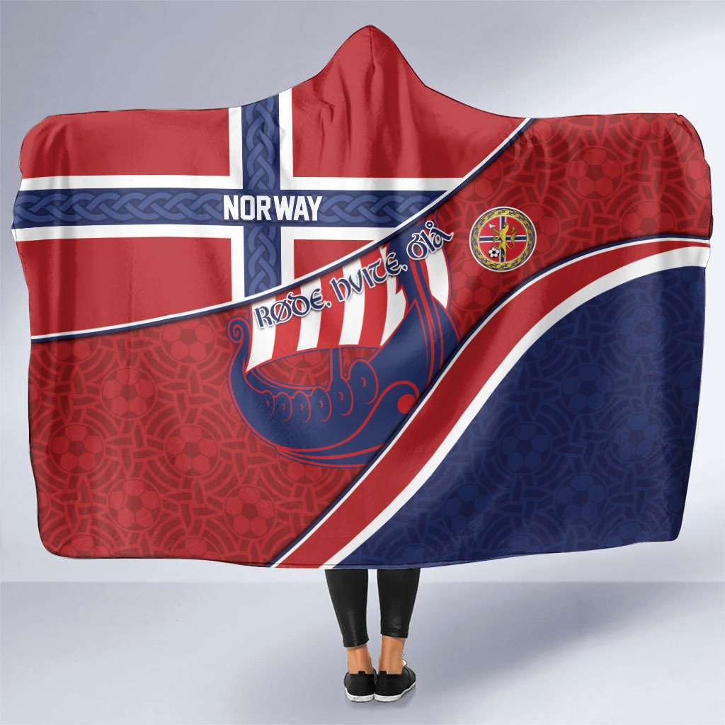 Norway Football Hooded Blanket Viking Ship Nordic Patterns
