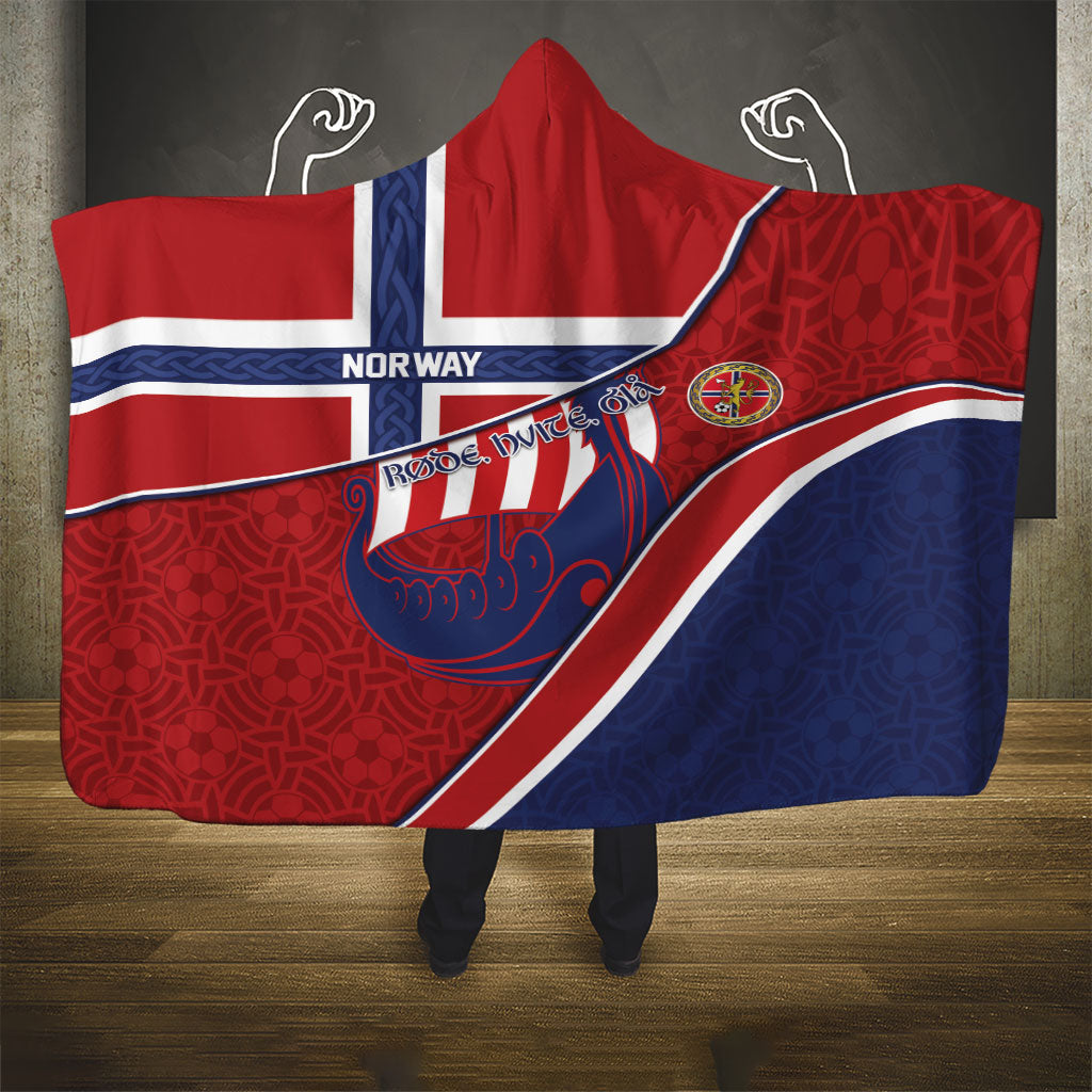 Norway Football Hooded Blanket Viking Ship Nordic Patterns