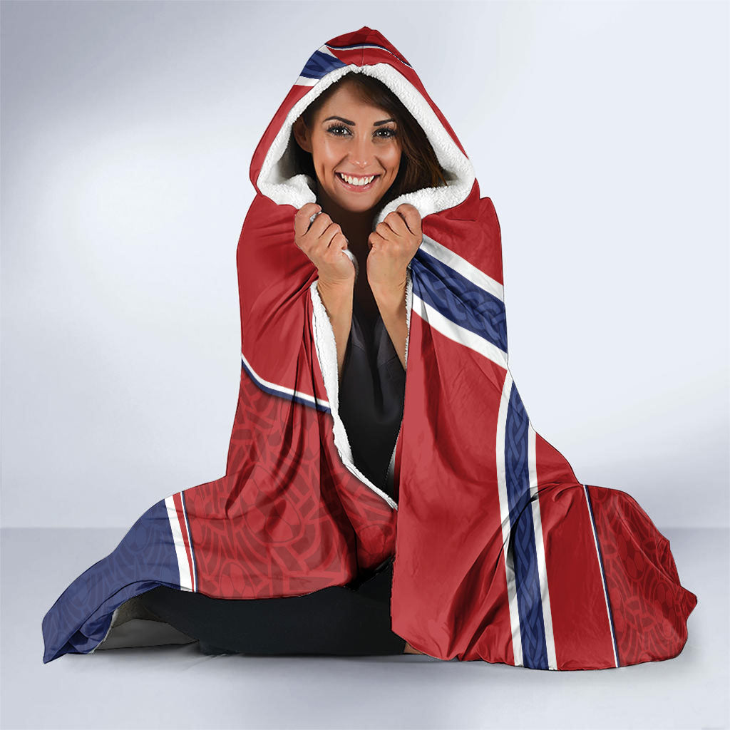 Norway Football Hooded Blanket Viking Ship Nordic Patterns