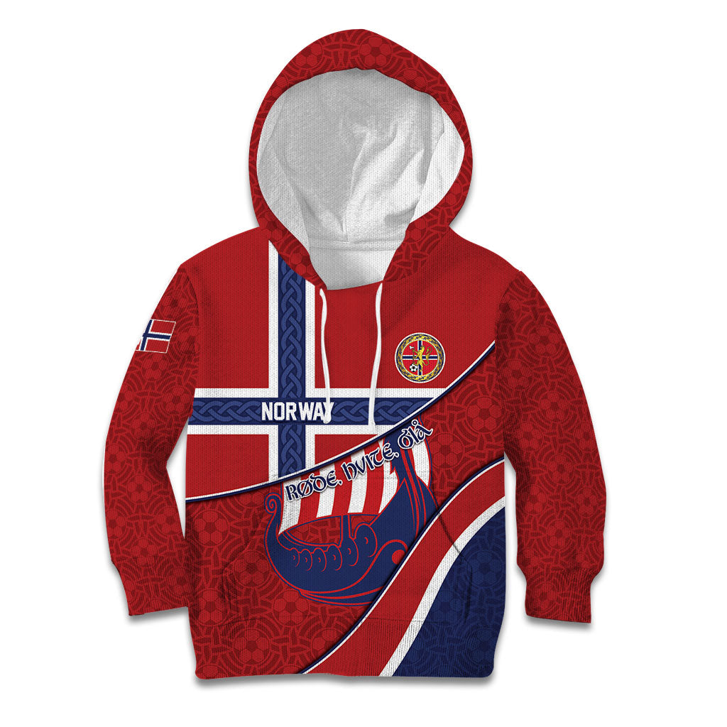 Custom Norway Football Kid Hoodie Viking Ship Nordic Patterns