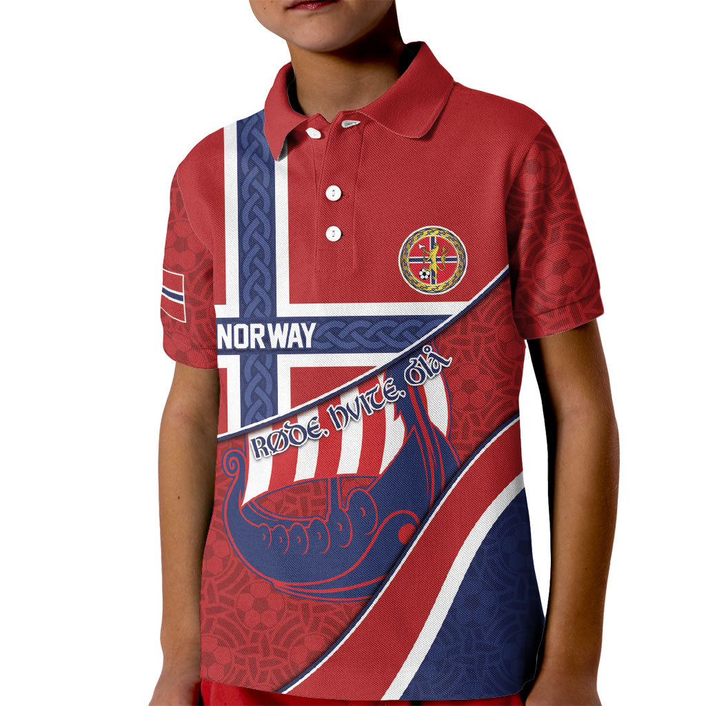 Custom Norway Football Kid Polo Shirt Viking Ship Nordic Patterns