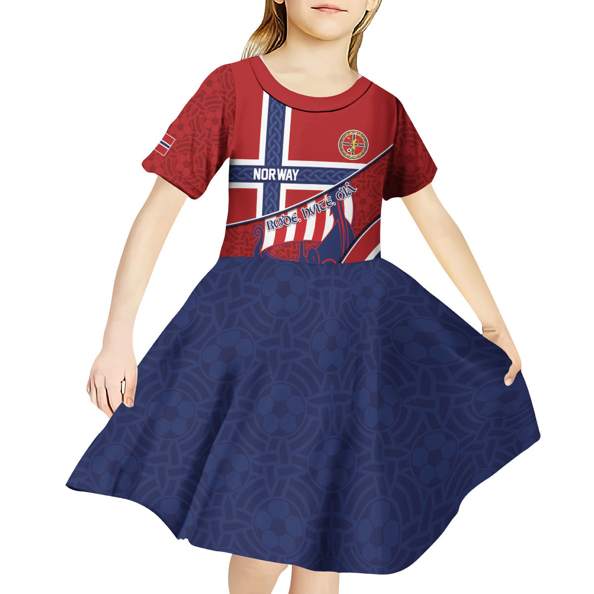 Custom Norway Football Kid Short Sleeve Dress Viking Ship Nordic Patterns