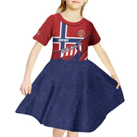 Custom Norway Football Kid Short Sleeve Dress Viking Ship Nordic Patterns