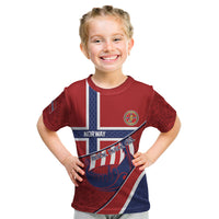 Custom Norway Football Kid T Shirt Viking Ship Nordic Patterns