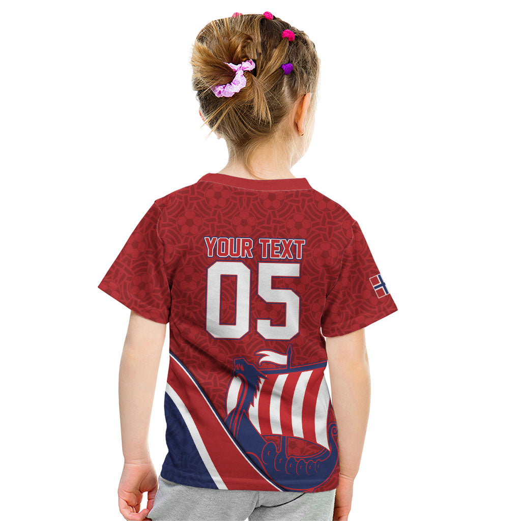 Custom Norway Football Kid T Shirt Viking Ship Nordic Patterns