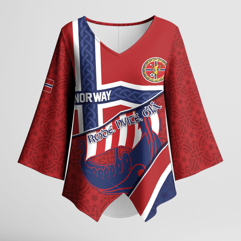 Custom Norway Football Kimono Sleeve Blouse Viking Ship Nordic Patterns