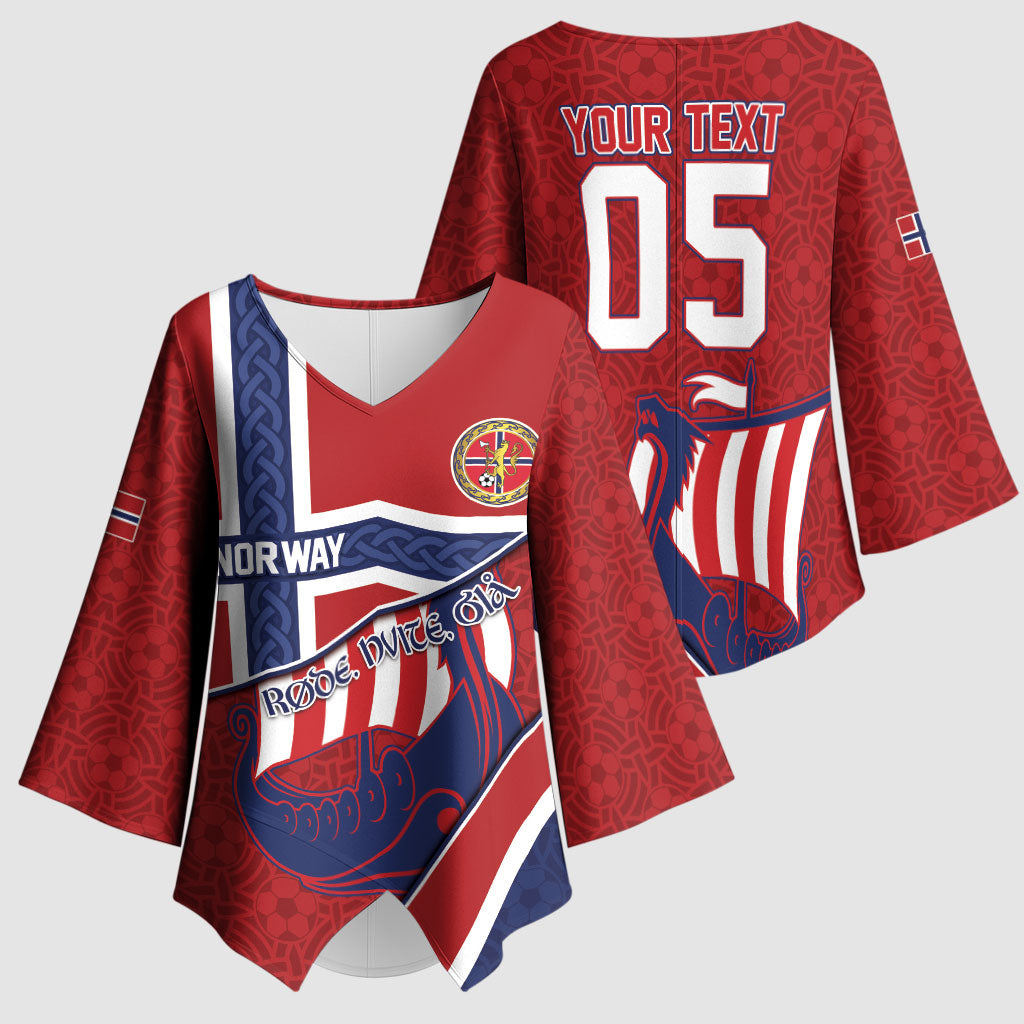Custom Norway Football Kimono Sleeve Blouse Viking Ship Nordic Patterns