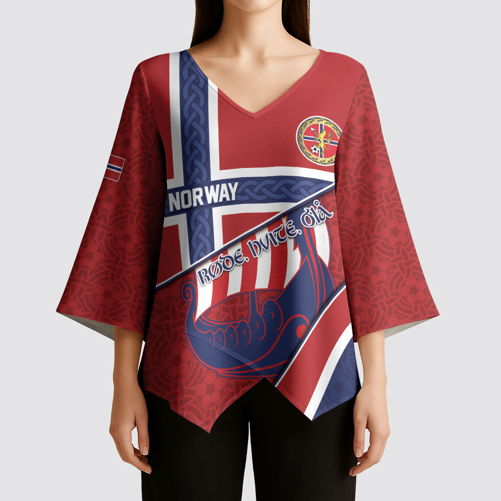 Custom Norway Football Kimono Sleeve Blouse Viking Ship Nordic Patterns