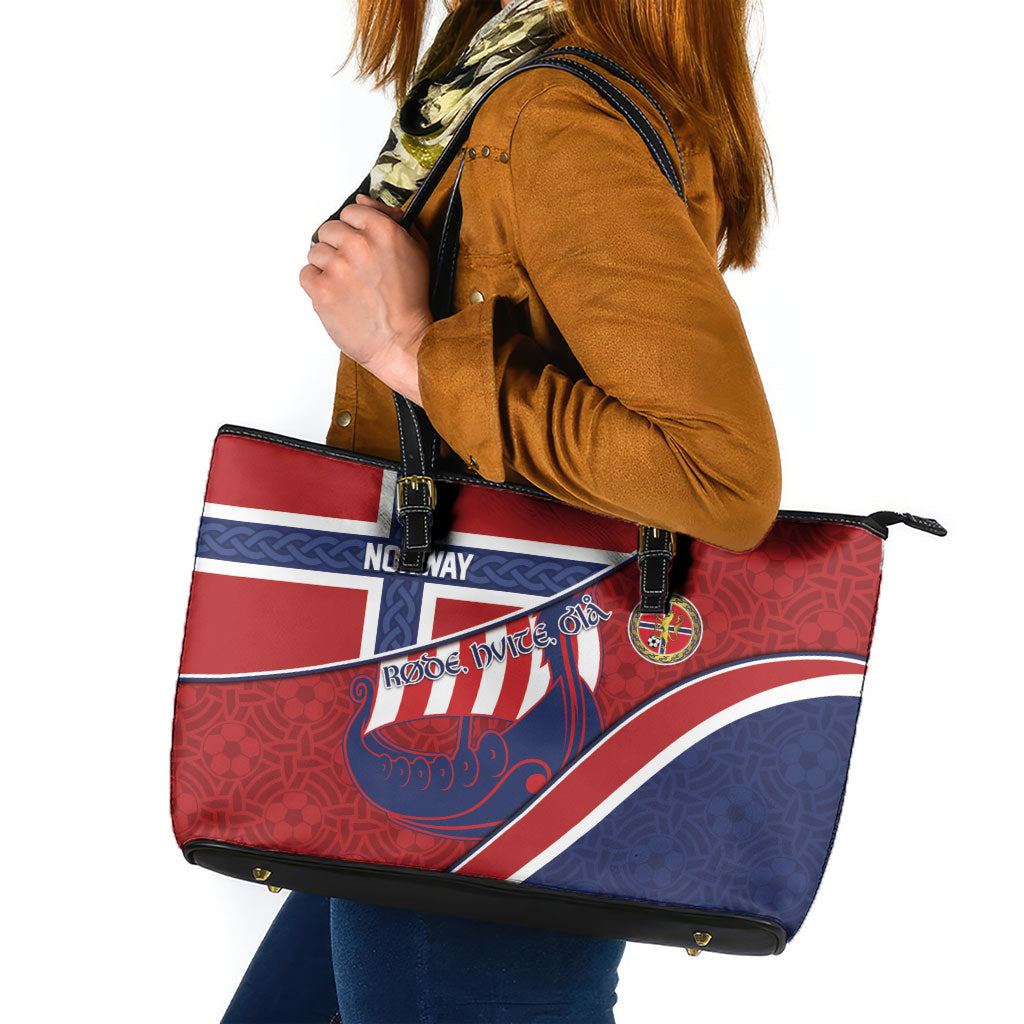 Norway Football Leather Tote Bag Viking Ship Nordic Patterns