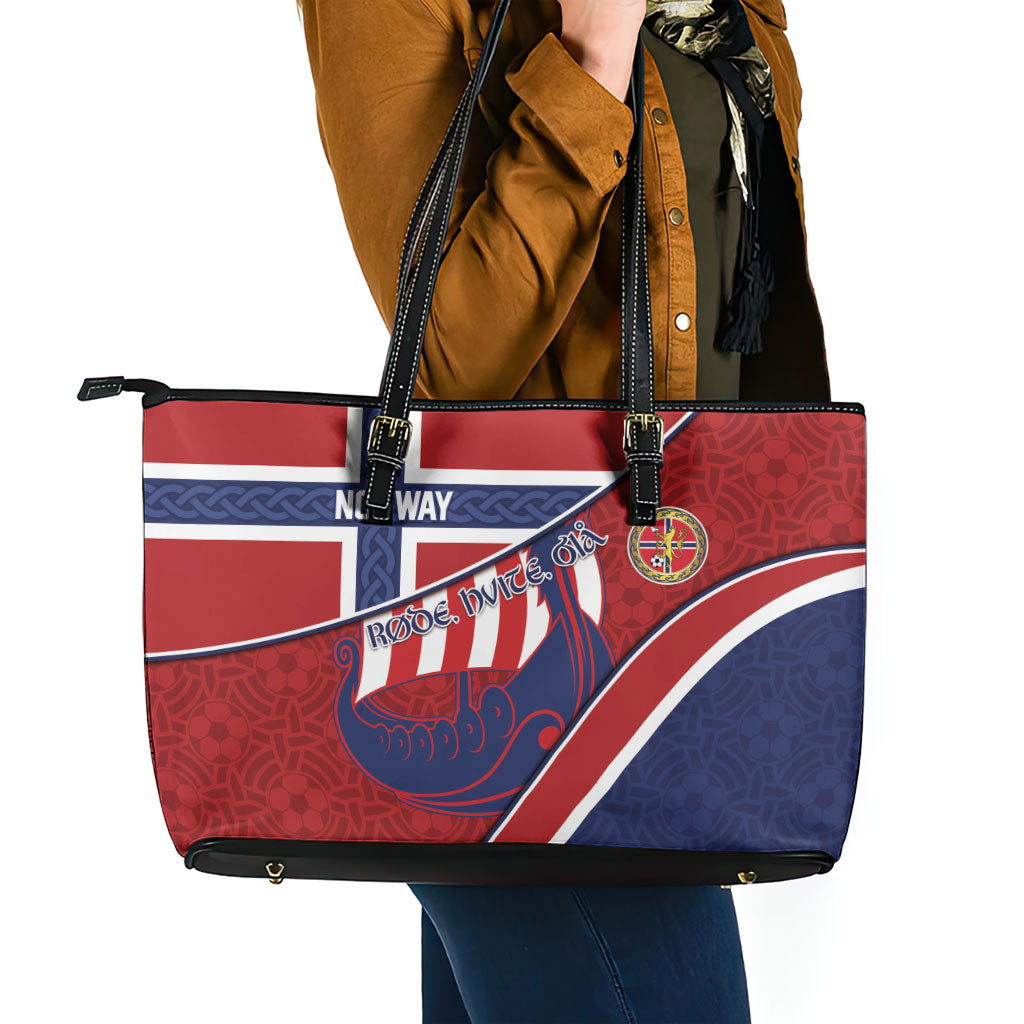Norway Football Leather Tote Bag Viking Ship Nordic Patterns