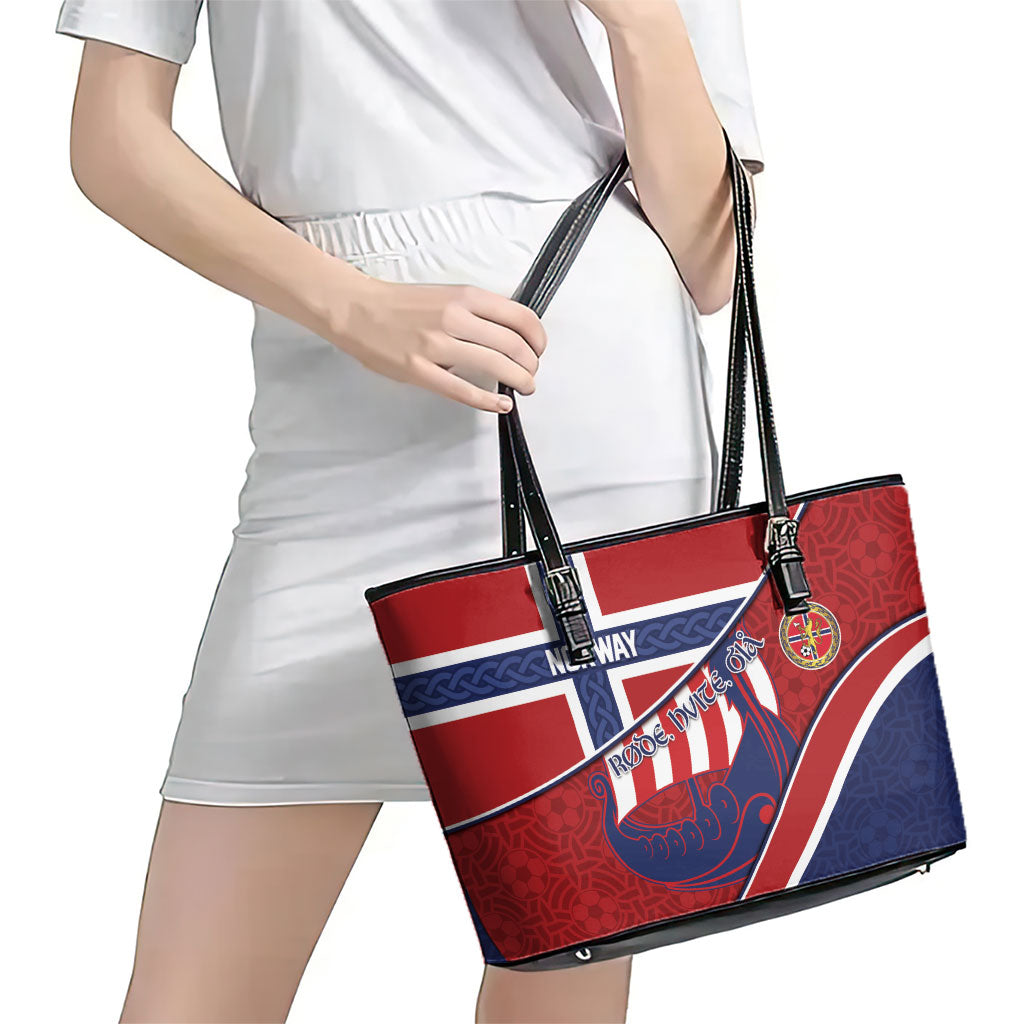 Norway Football Leather Tote Bag Viking Ship Nordic Patterns