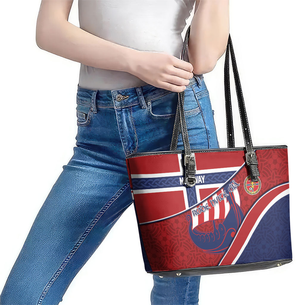 Norway Football Leather Tote Bag Viking Ship Nordic Patterns