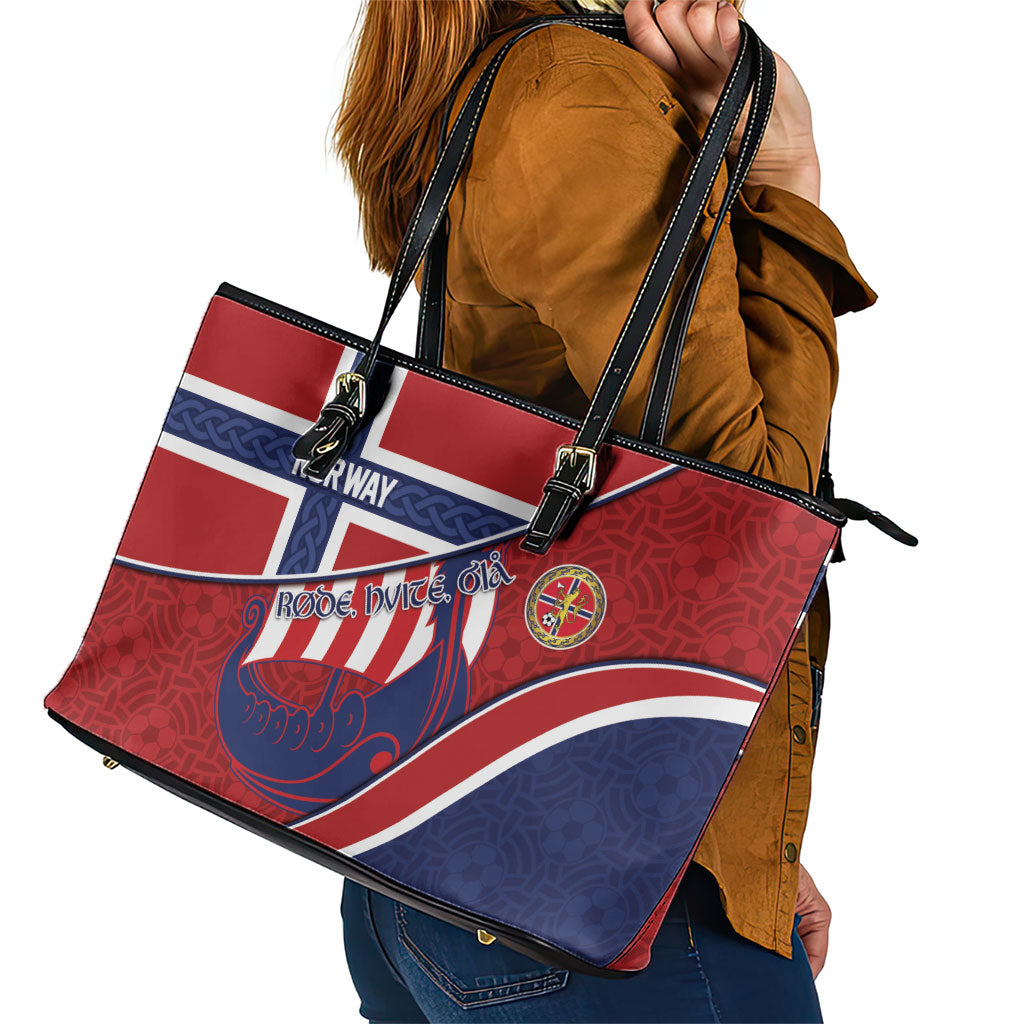 Norway Football Leather Tote Bag Viking Ship Nordic Patterns