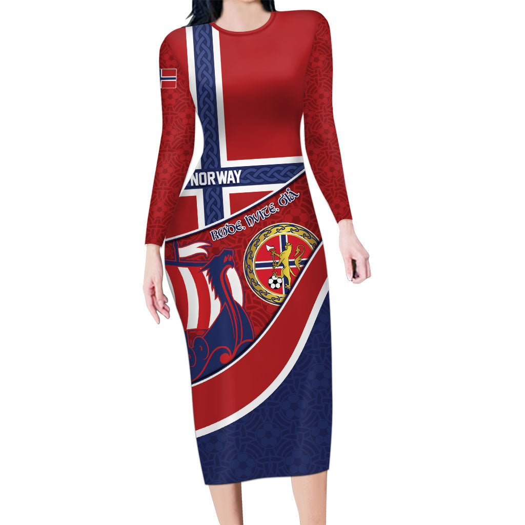 Custom Norway Football Long Sleeve Bodycon Dress Viking Ship Nordic Patterns
