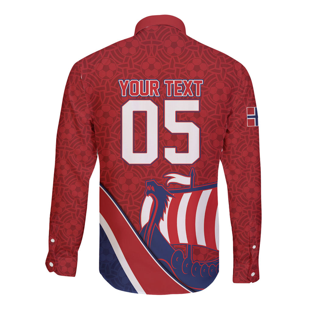 Custom Norway Football Long Sleeve Button Shirt Viking Ship Nordic Patterns