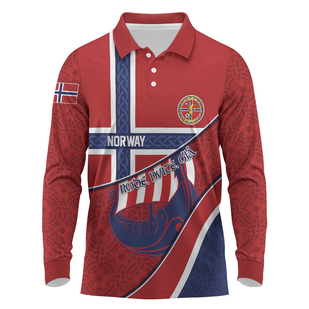 Custom Norway Football Long Sleeve Polo Shirt Viking Ship Nordic Patterns