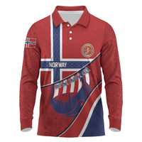 Custom Norway Football Long Sleeve Polo Shirt Viking Ship Nordic Patterns