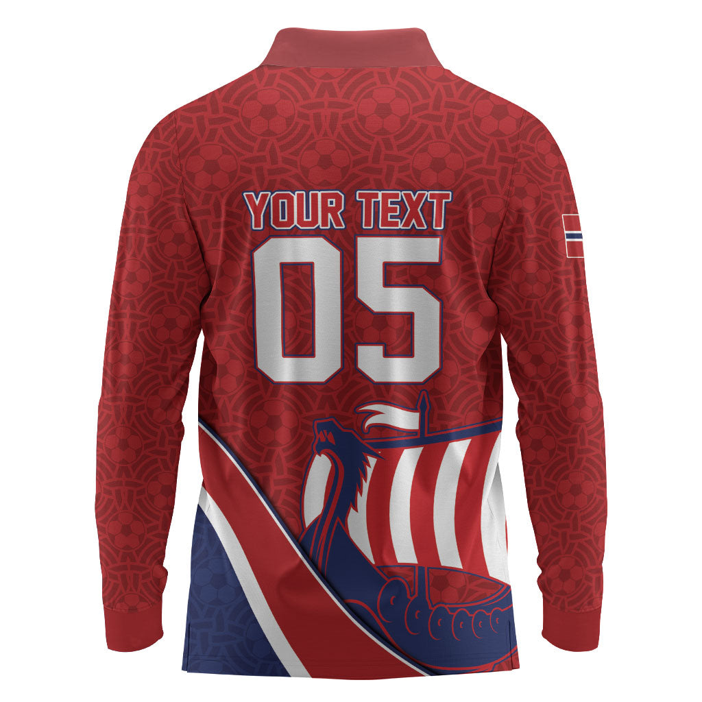 Custom Norway Football Long Sleeve Polo Shirt Viking Ship Nordic Patterns