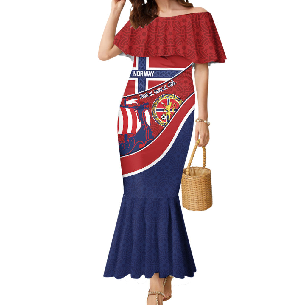 Custom Norway Football Mermaid Dress Viking Ship Nordic Patterns