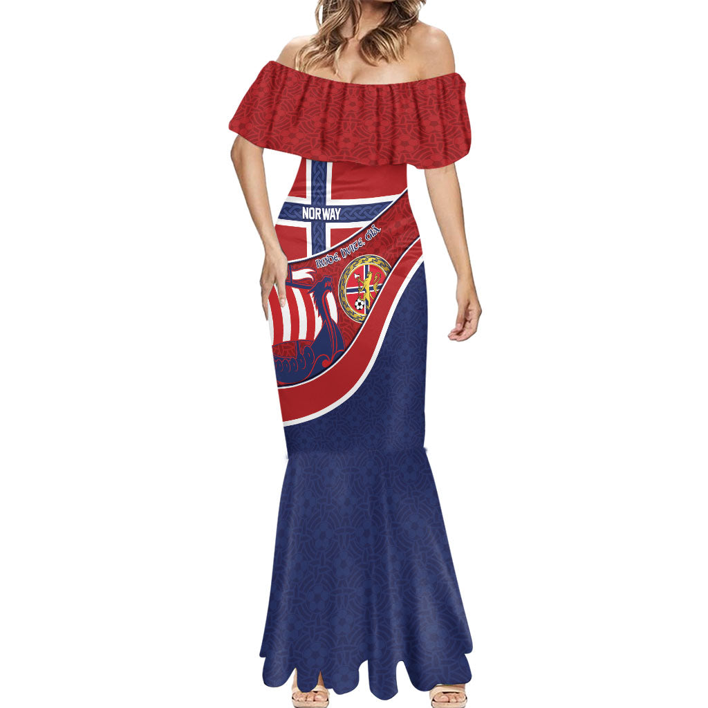 Custom Norway Football Mermaid Dress Viking Ship Nordic Patterns