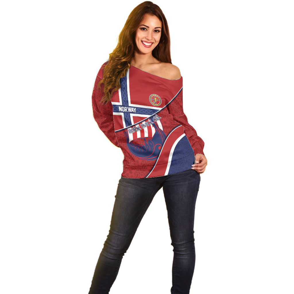 Custom Norway Football Off Shoulder Sweater Viking Ship Nordic Patterns