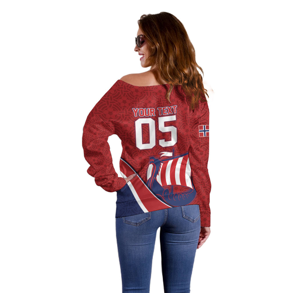 Custom Norway Football Off Shoulder Sweater Viking Ship Nordic Patterns