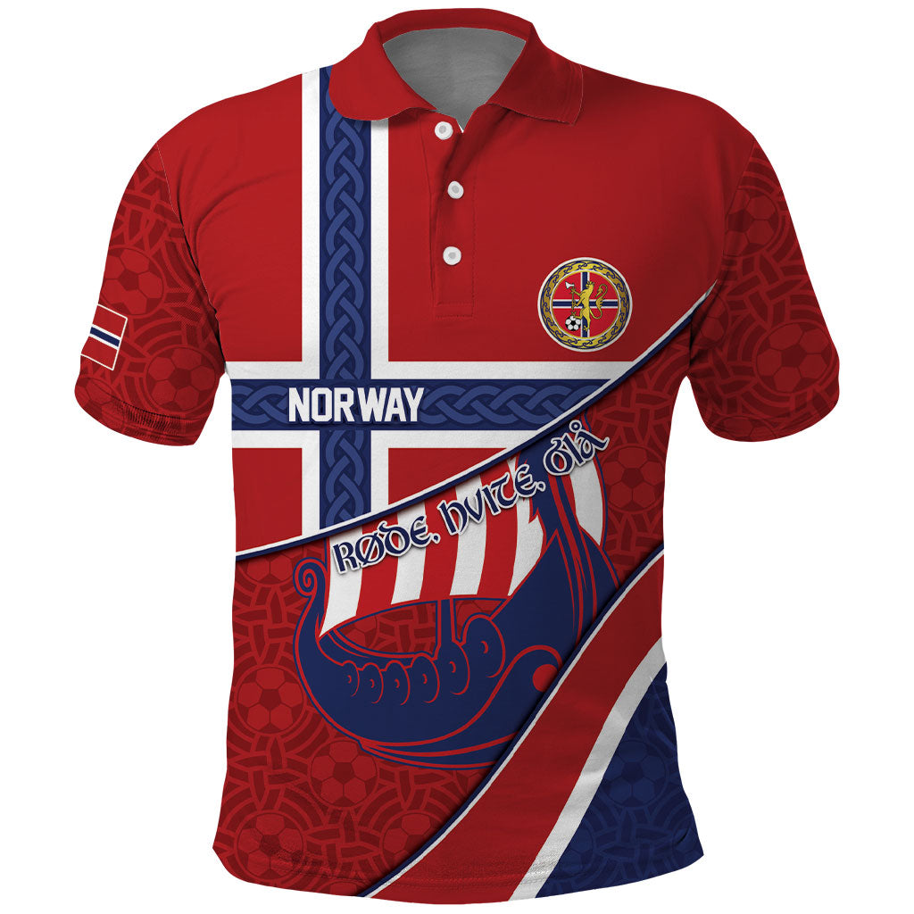 Custom Norway Football Polo Shirt Viking Ship Nordic Patterns