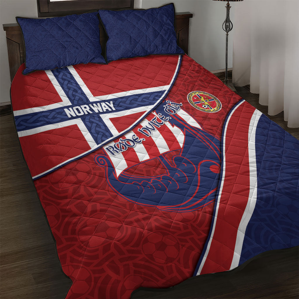 Norway Football Quilt Bed Set Viking Ship Nordic Patterns