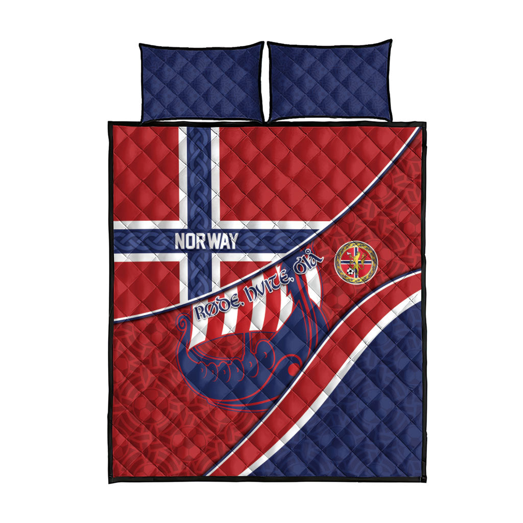 Norway Football Quilt Bed Set Viking Ship Nordic Patterns