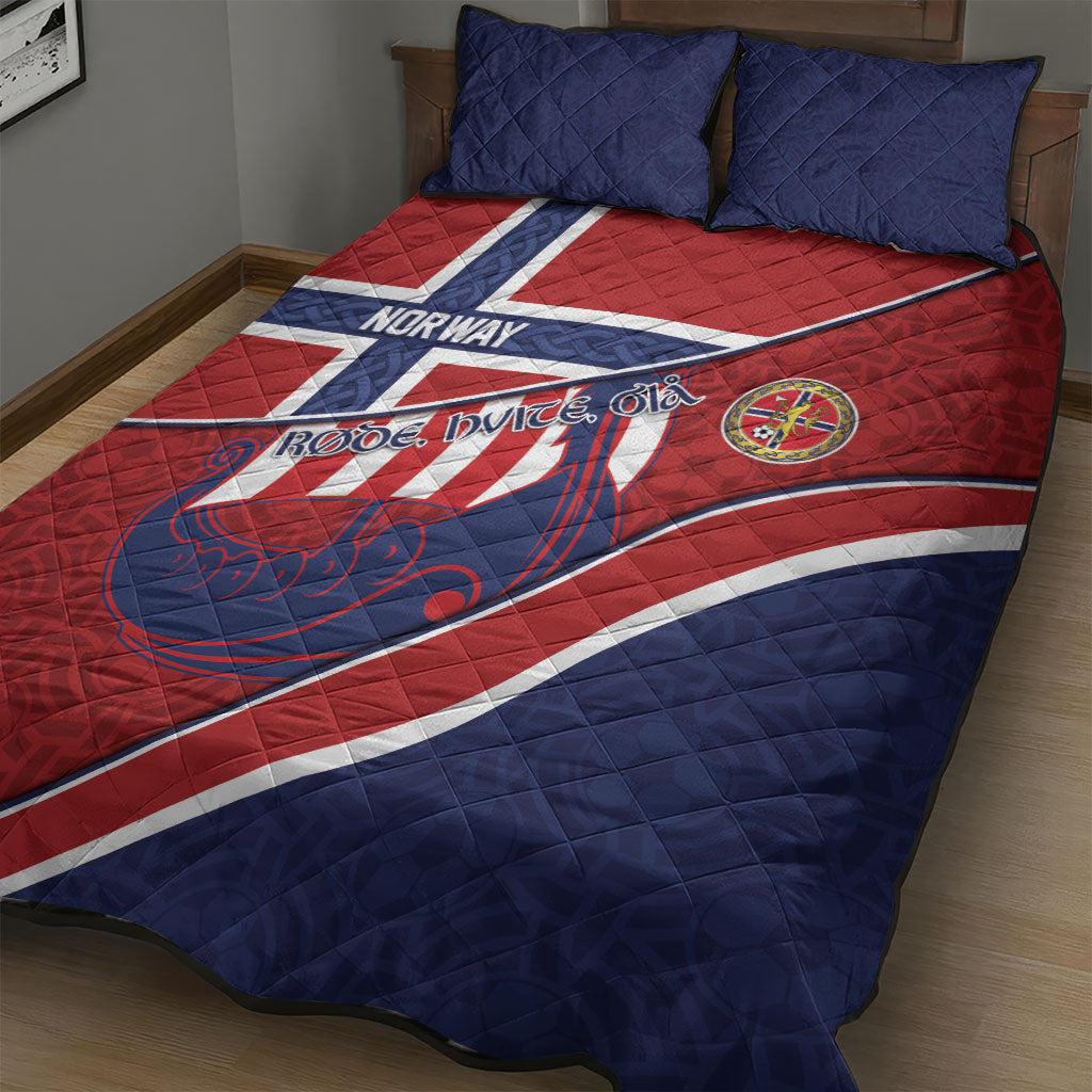 Norway Football Quilt Bed Set Viking Ship Nordic Patterns