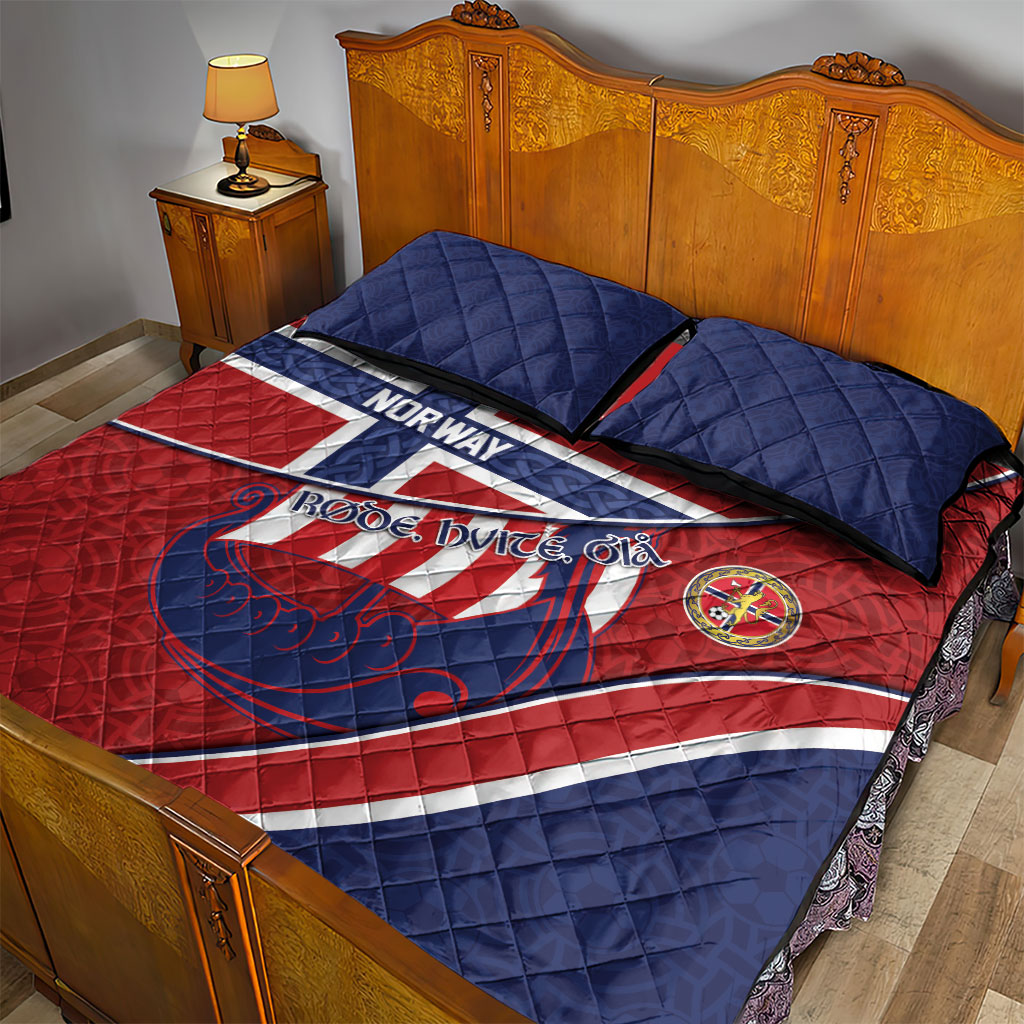 Norway Football Quilt Bed Set Viking Ship Nordic Patterns