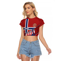 Custom Norway Football Raglan Cropped T Shirt Viking Ship Nordic Patterns