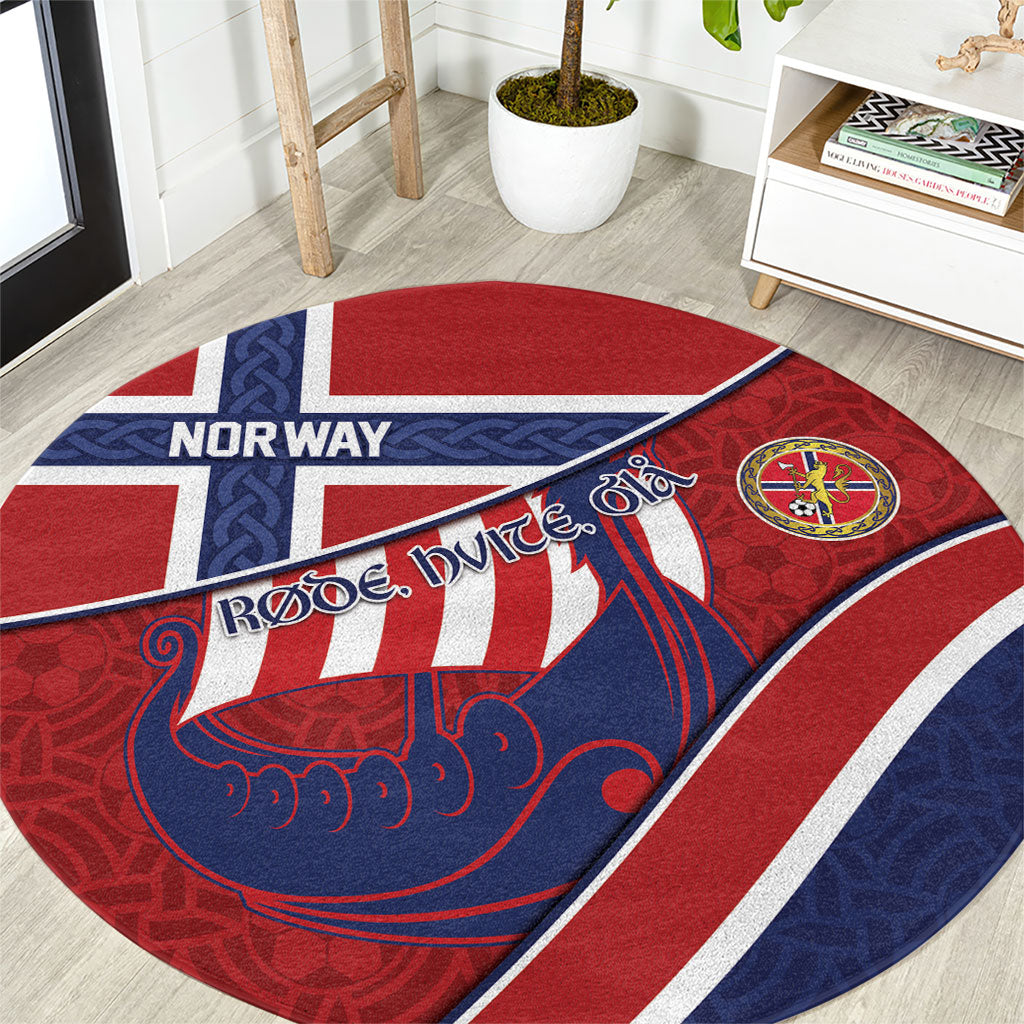 Norway Football Round Carpet Viking Ship Nordic Patterns