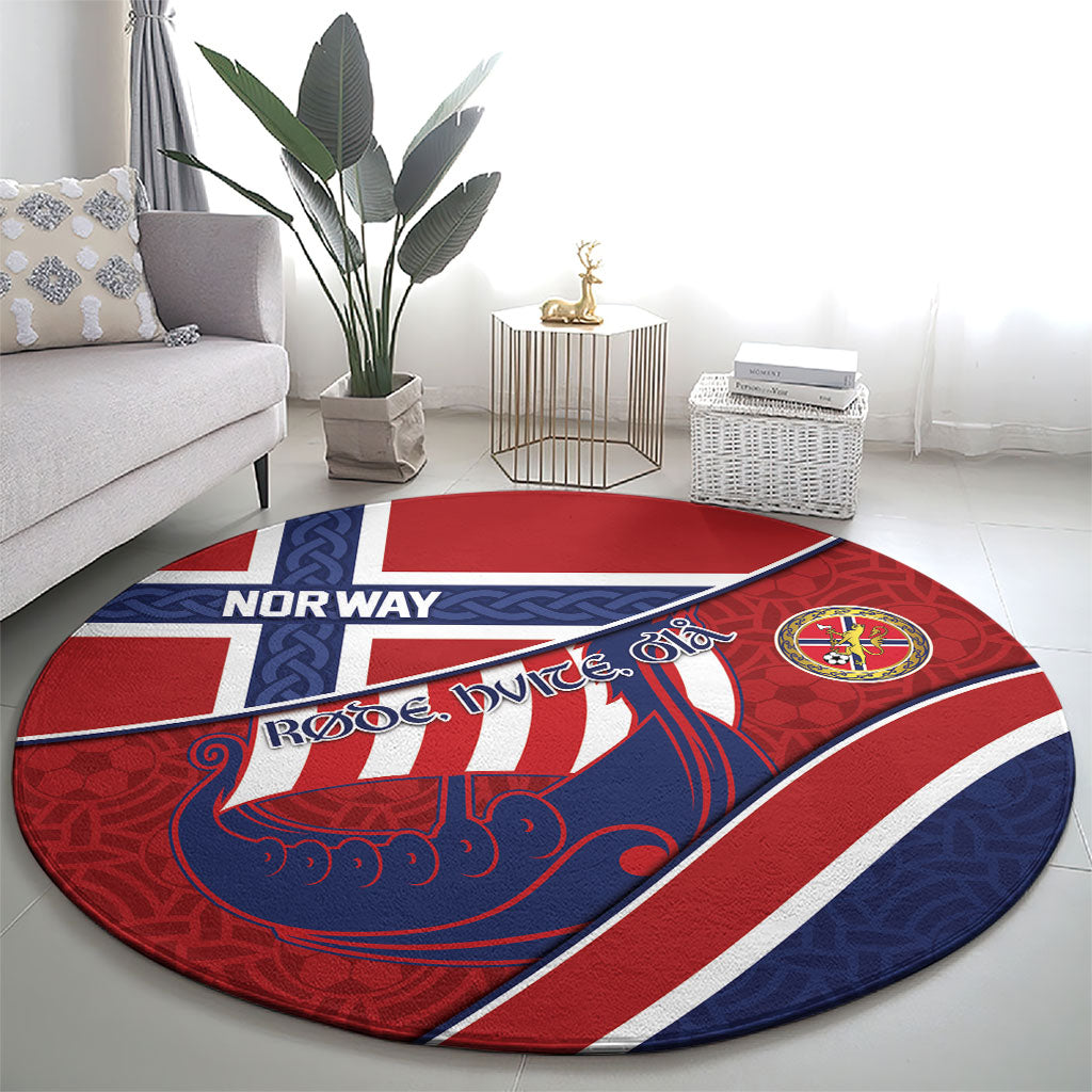 Norway Football Round Carpet Viking Ship Nordic Patterns
