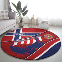 Norway Football Round Carpet Viking Ship Nordic Patterns