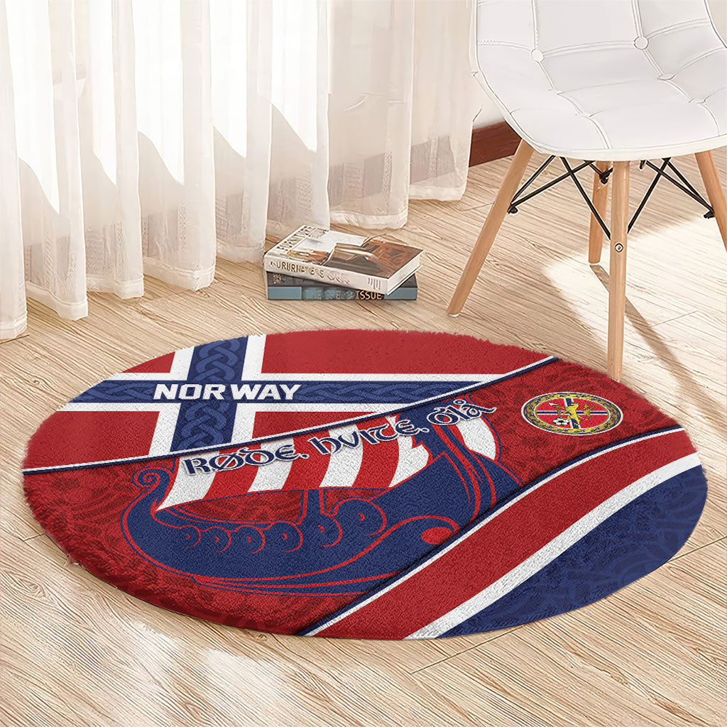 Norway Football Round Carpet Viking Ship Nordic Patterns