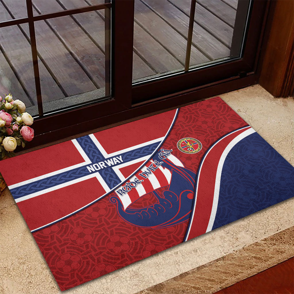 Norway Football Rubber Doormat Viking Ship Nordic Patterns