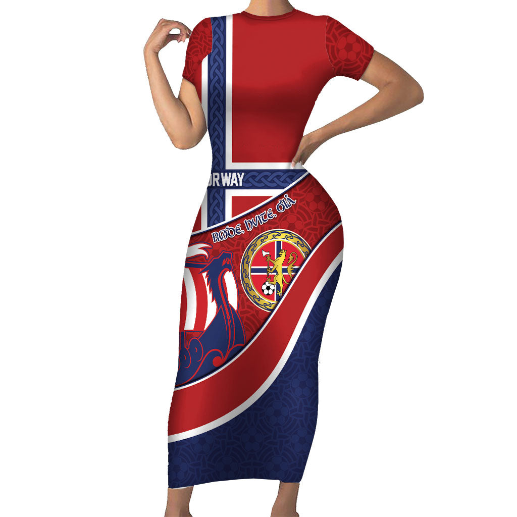 Custom Norway Football Short Sleeve Bodycon Dress Viking Ship Nordic Patterns