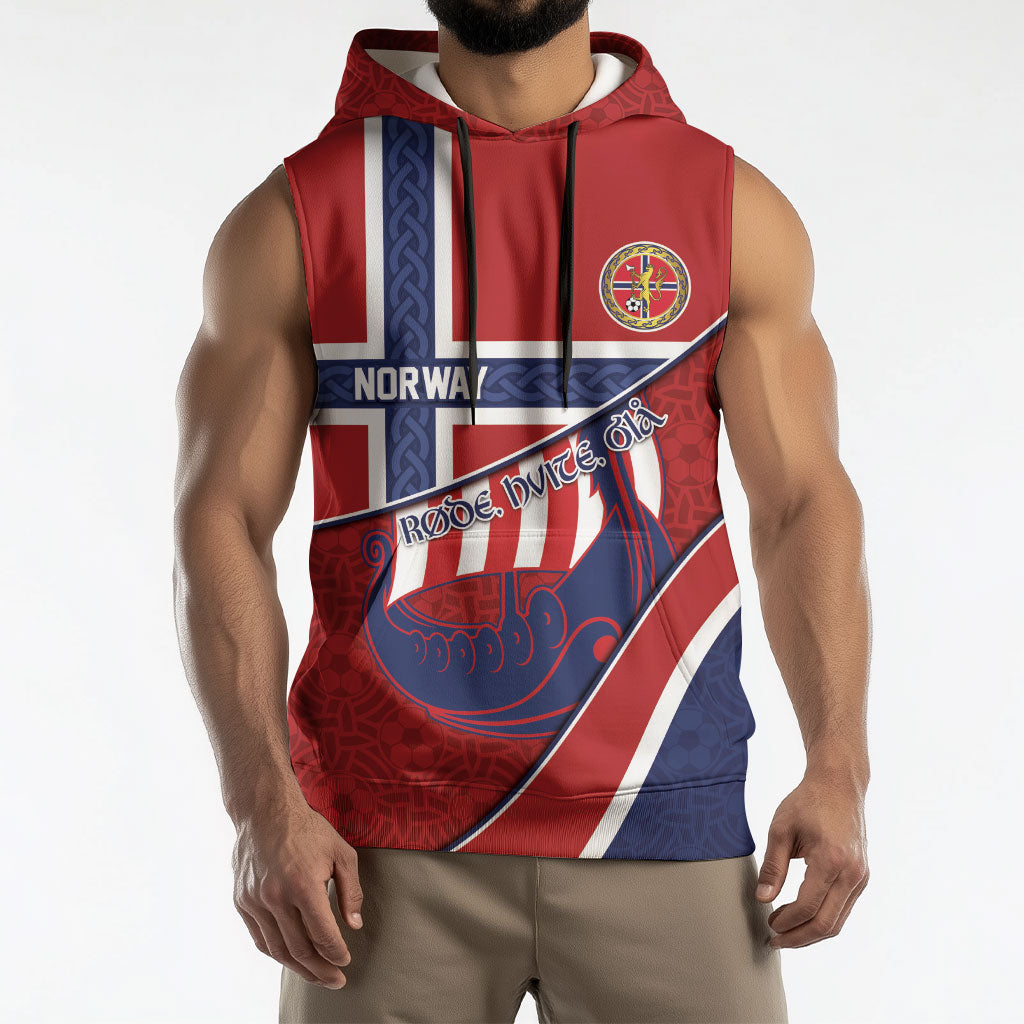 Custom Norway Football Sleeveless Hoodie Viking Ship Nordic Patterns
