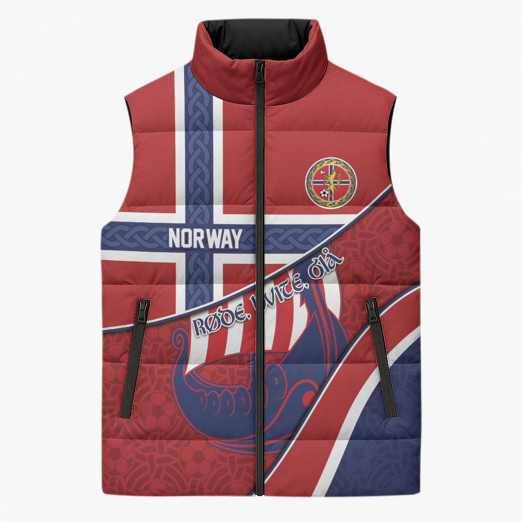 Custom Norway Football Sleeveless Puffer Jacket Viking Ship Nordic Patterns
